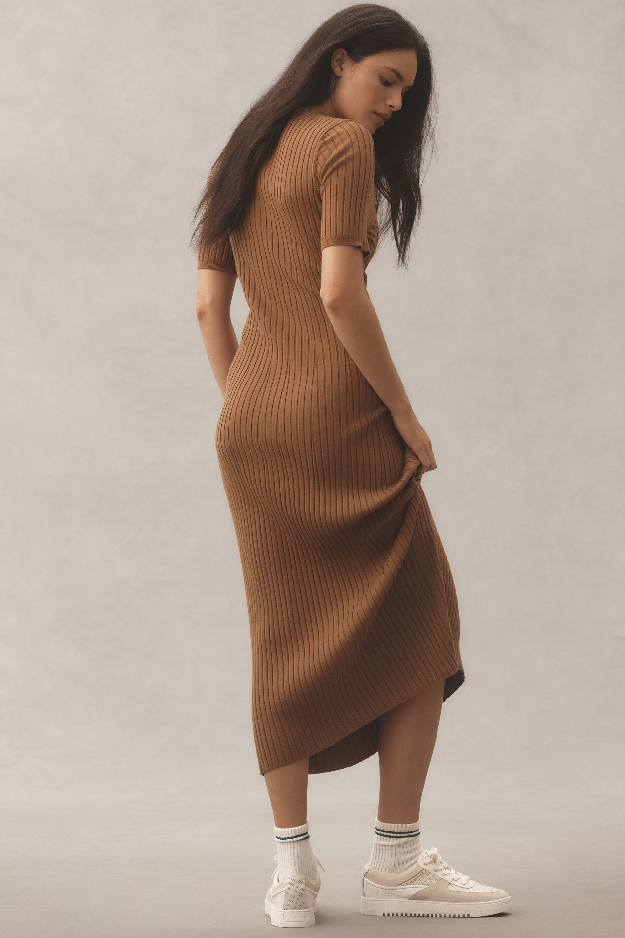 Varley Maeve Short-Sleeve Ribbed Knit Midi Dress