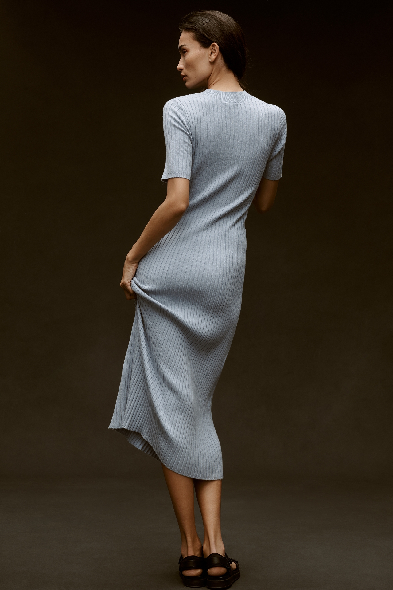 Varley Maeve Short-Sleeve Ribbed Knit Midi Dress