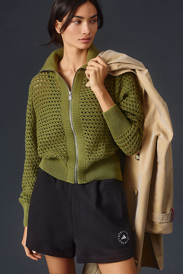 Shop Varley Eloise Zip Through Knit Jacket In Green