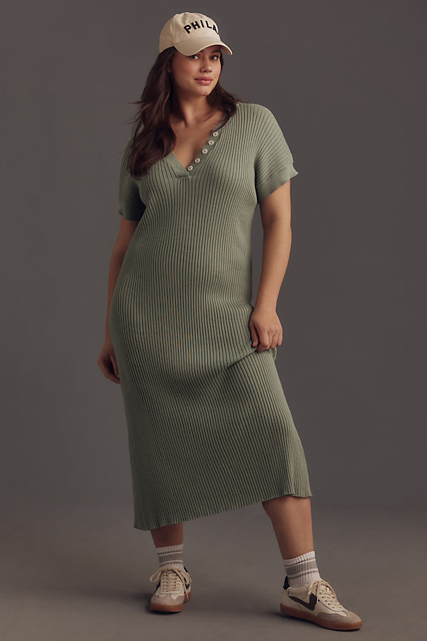 Varley Aria Short-sleeve Knit Midi Dress In Mint