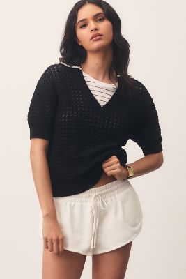 Shop Varley Monte Short-sleeve V-neck Sweater In Black
