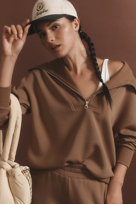 Shop Varley Catherine Half-zip Sweatshirt In Brown