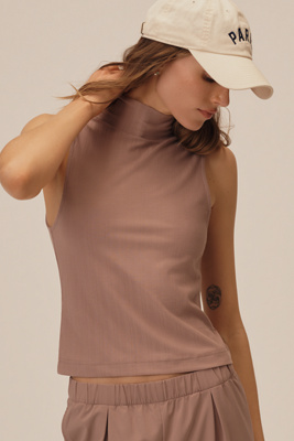 Varley Caley Fitted Rib Turtleneck Tank Top In Purple