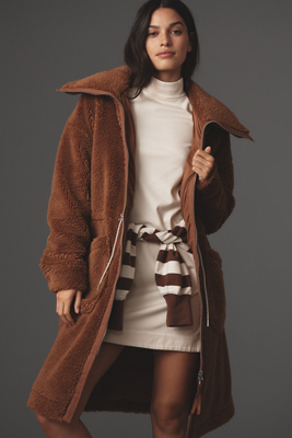 Varley Logan Sherpa Coat In Brown