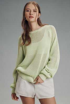 Electric & Rose Chloe Cotton Crew-neck Sweater In Green