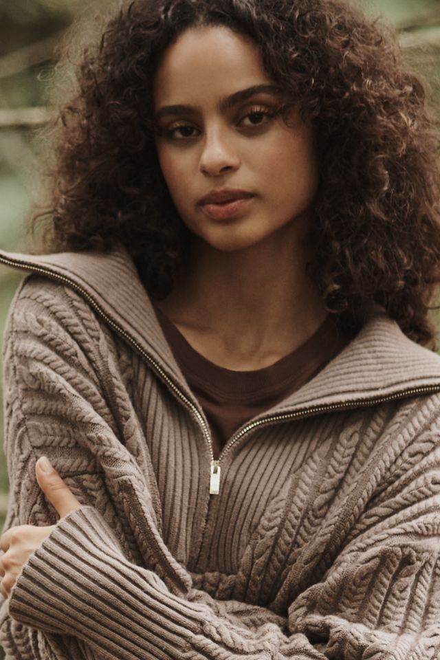 Lune Active Blake Half-Zip Cable Sweater | Anthropologie