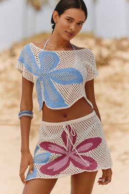 Celandine Floral Crochet Knit Skirt