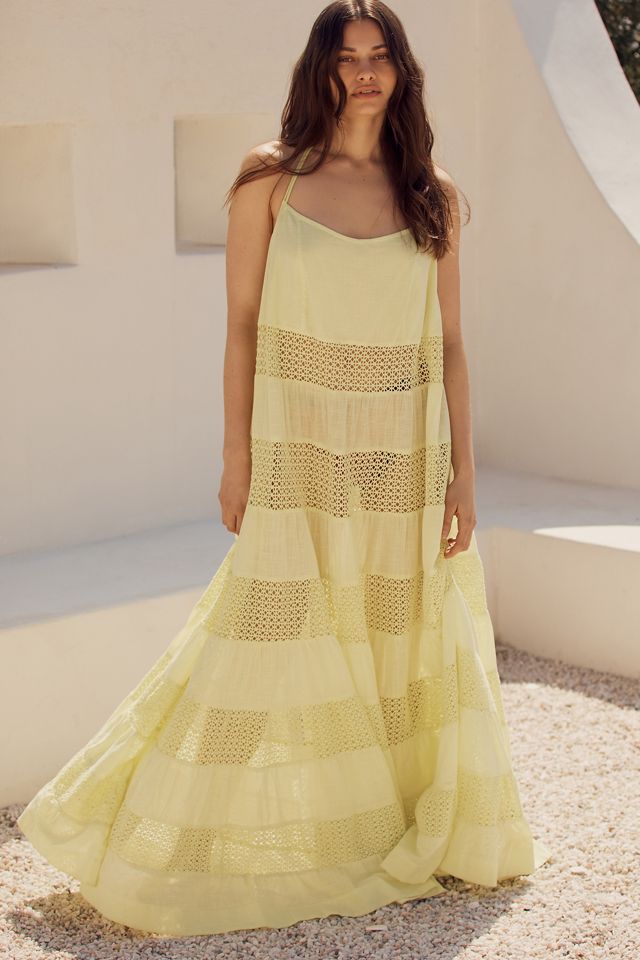 Anthropologie Magali Pascal Tiered Lace Midi Dress Size Petite Medium NEW