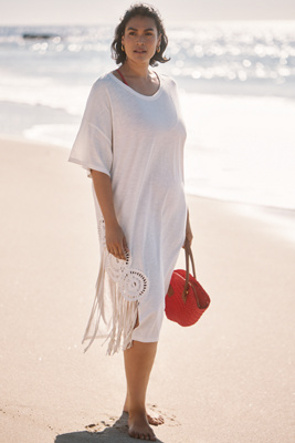 Celandine Short-sleeve Embellished Side Slit Midi Dress In White