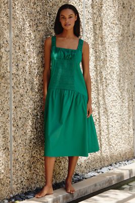 Reformation Marella Linen Puff-Sleeve Dress