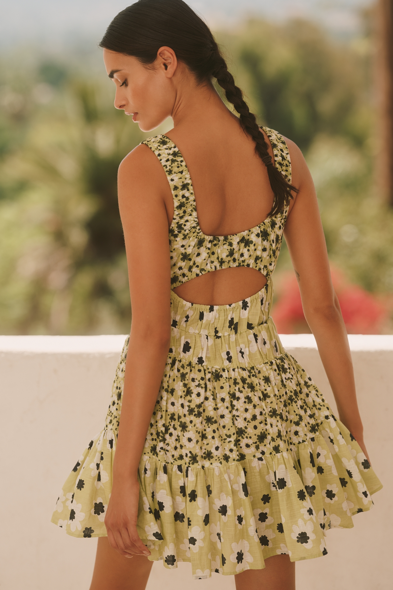 Celandine Tiered Smocked Cutout Mini Dress