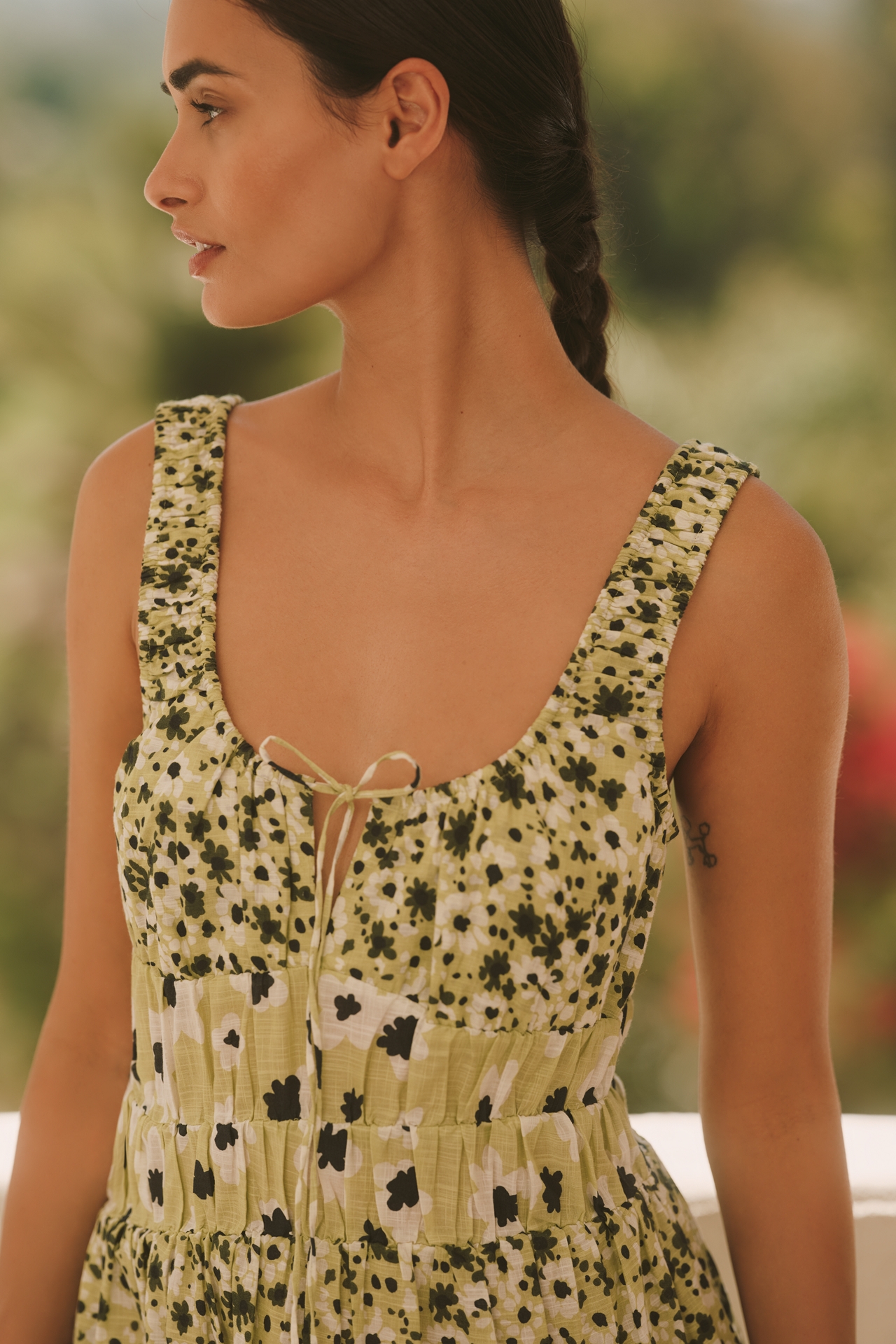 Celandine Tiered Smocked Cutout Mini Dress
