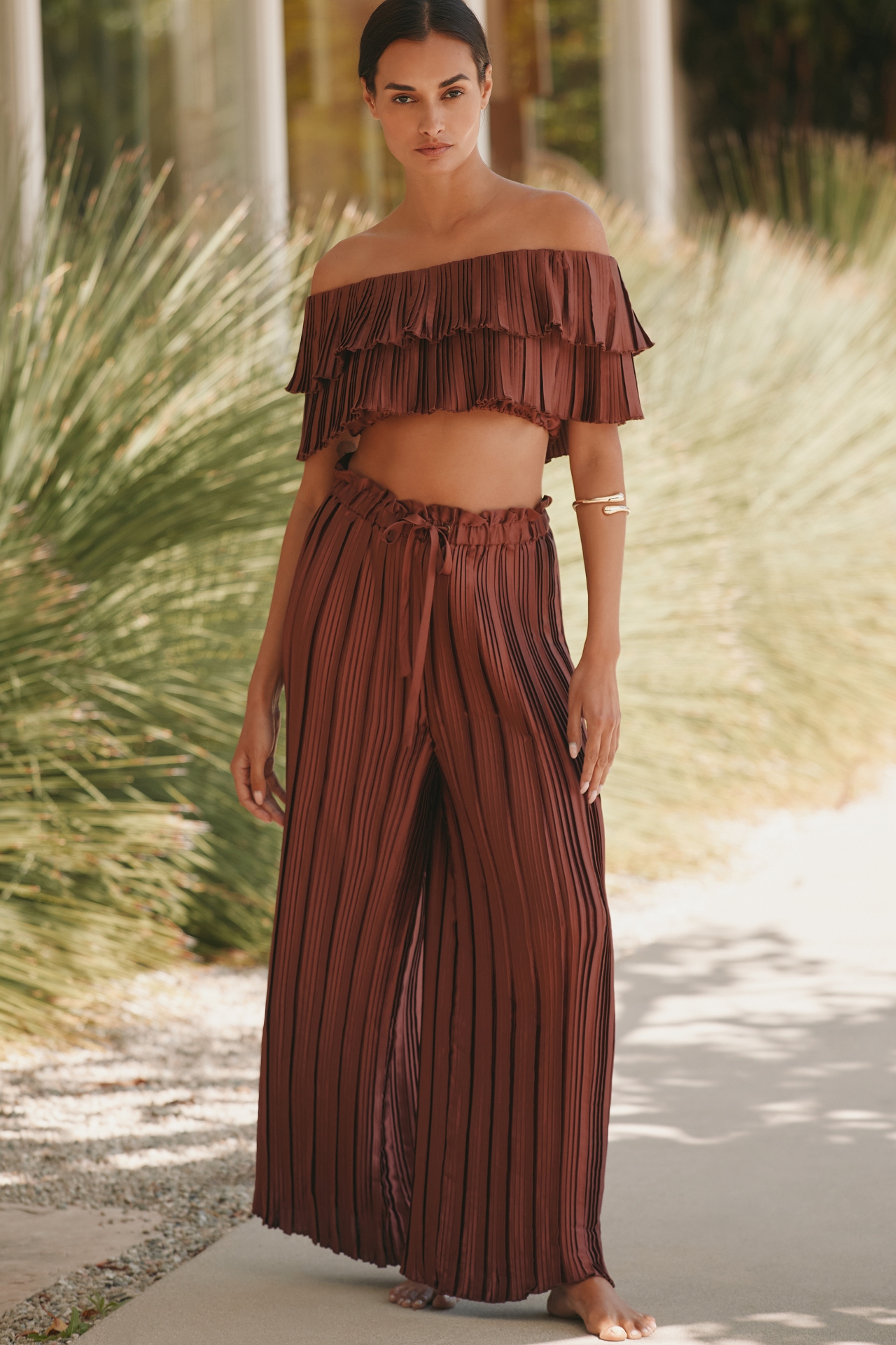 By Anthropologie High-Waisted Plissé Wide-Leg Pants