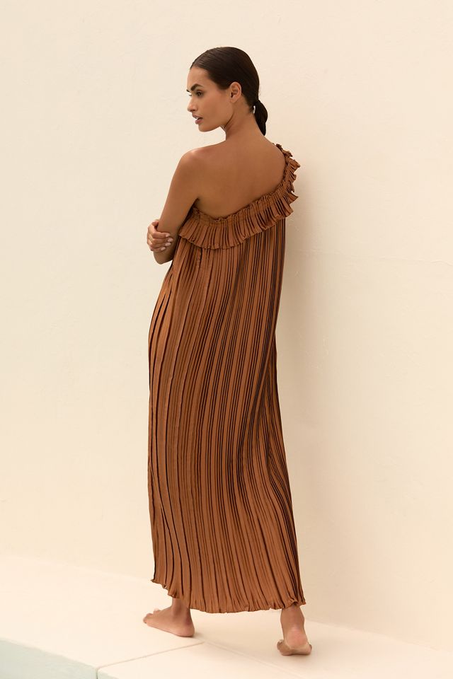By Anthropologie One-Shoulder Plisse Column Midi Dress #1