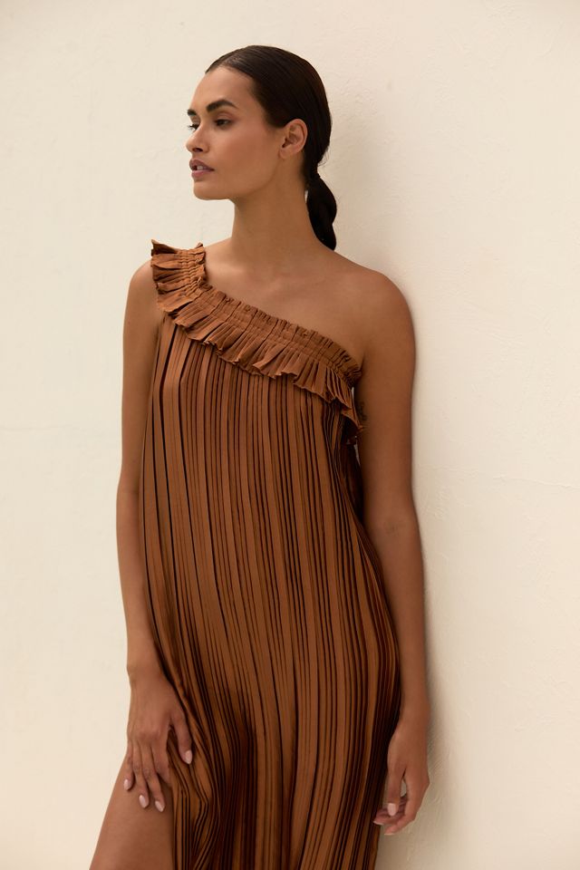 By Anthropologie One-Shoulder Plisse Column Midi Dress #2