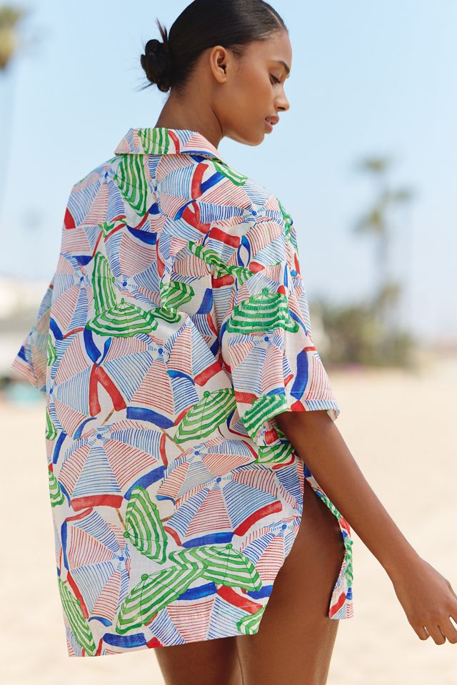 Celandine Oversized Short-Sleeve Buttondown Shirt #1