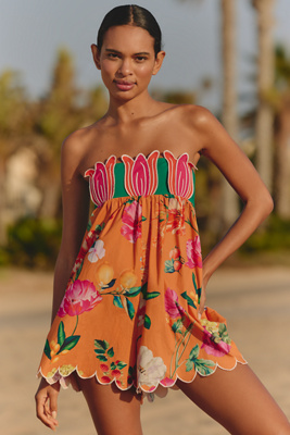 Celandine Strapless Tulip Babydoll Romper In Multi