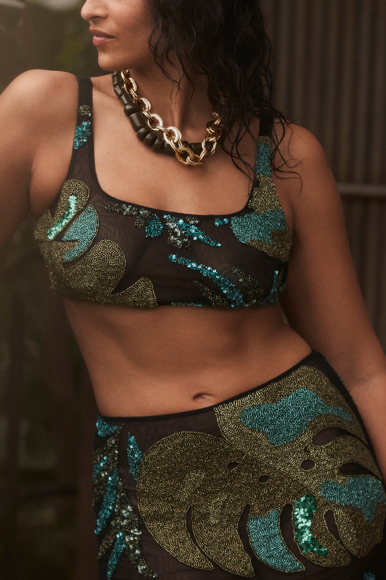 Celandine Beaded Mesh Mini Skirt