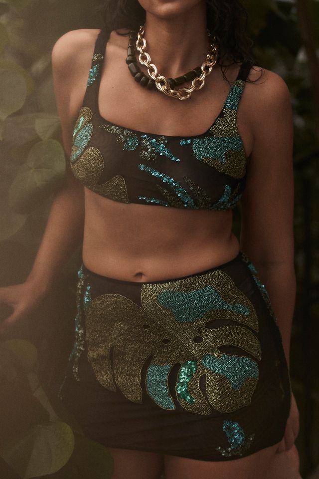 Celandine Beaded Mesh Crop Top #1