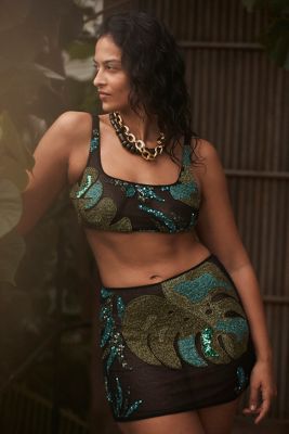 Celandine Beaded Mesh Crop Top