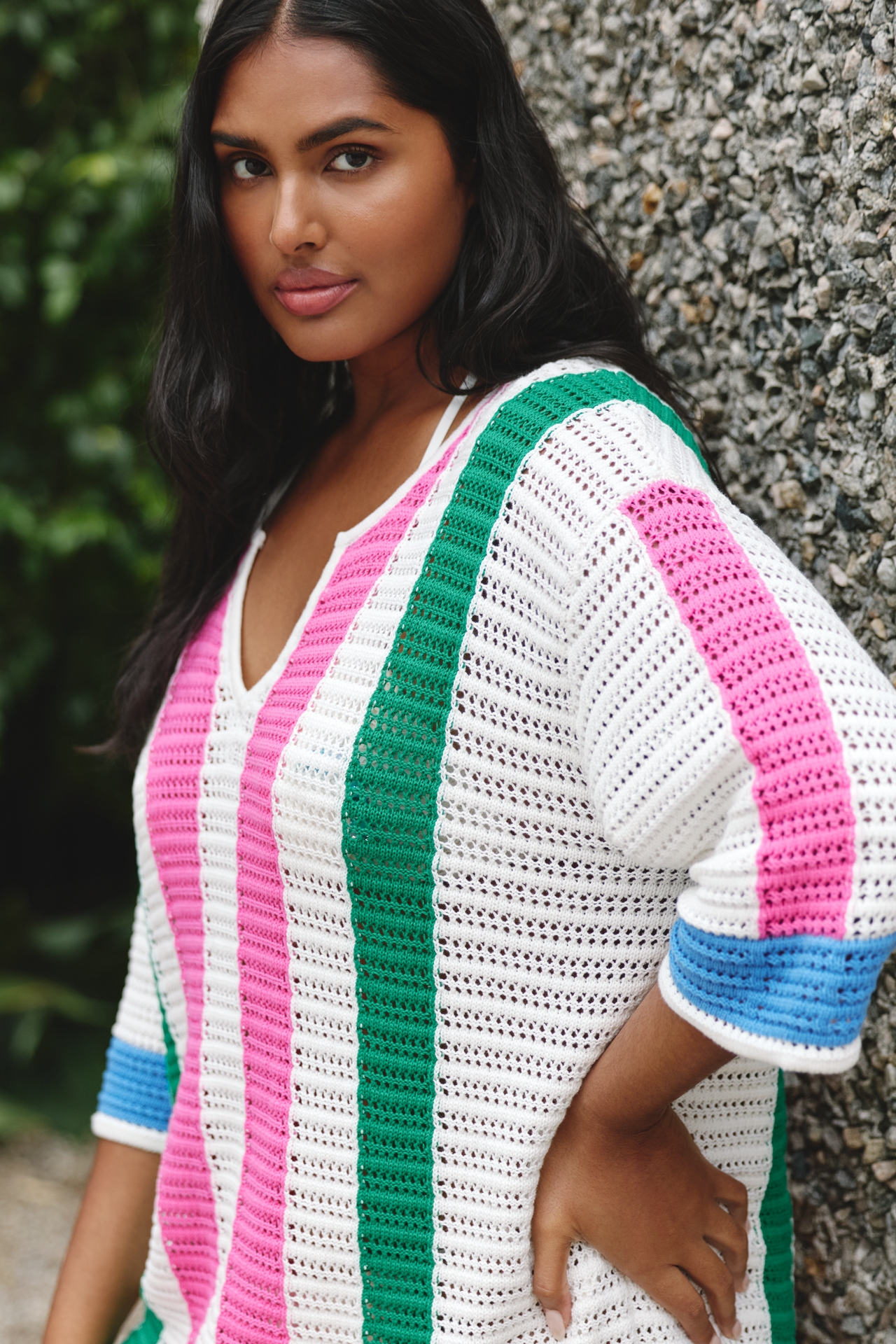 Chinti & Parker Cotton Crochet Stripe Mini Dress