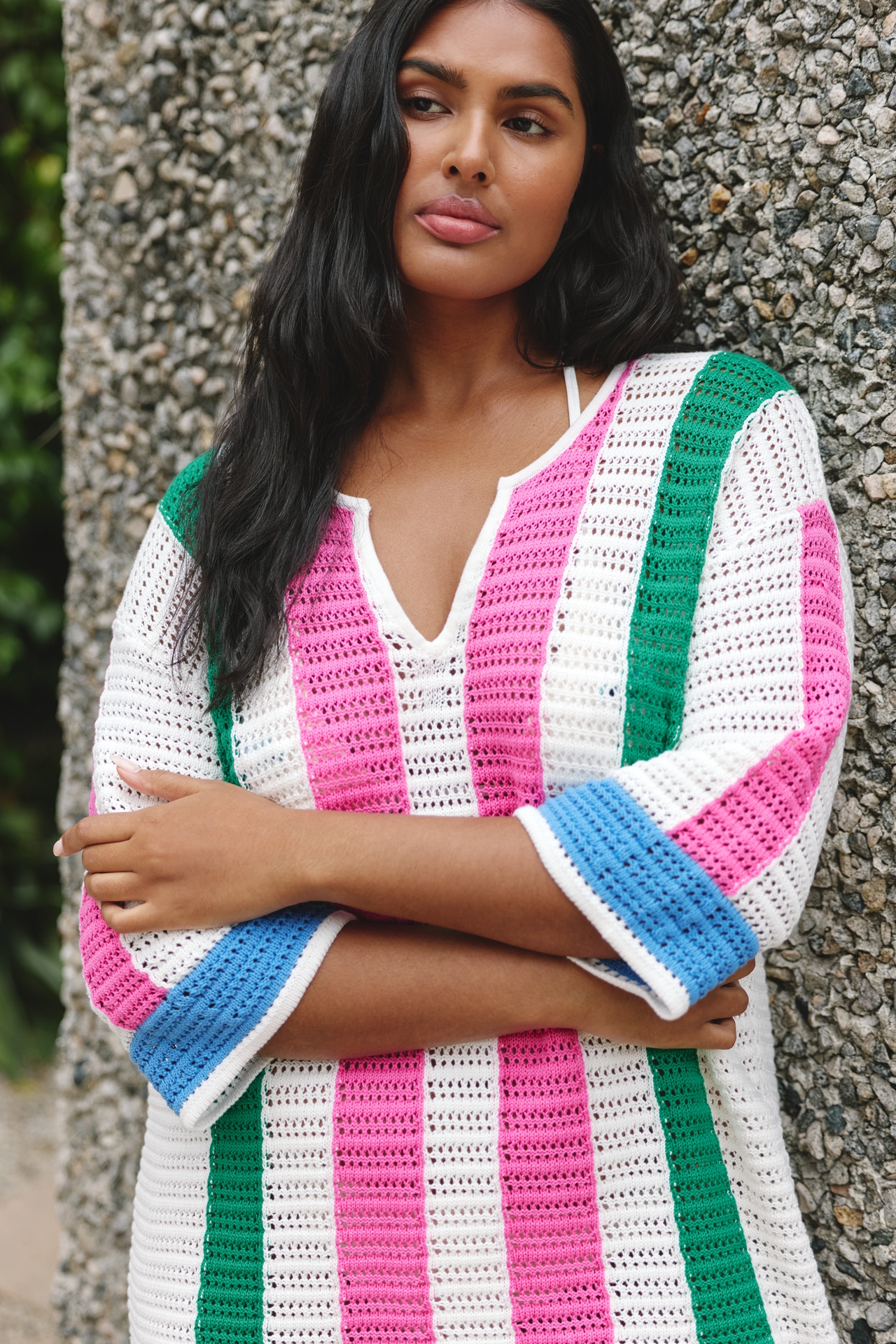 Chinti & Parker Cotton Crochet Stripe Mini Dress