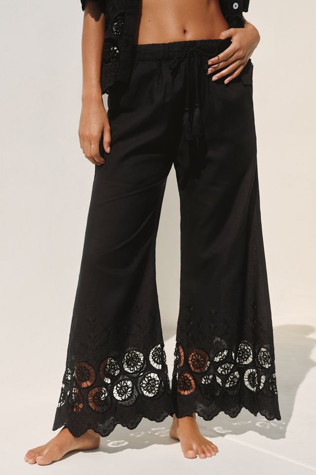 Mahila Embroidered Cutwork Wide-Leg Pants #1