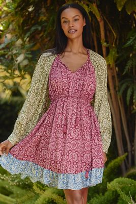The Tommie Cap-Sleeve Smocked Front-Zip Shirt Dress: Lace