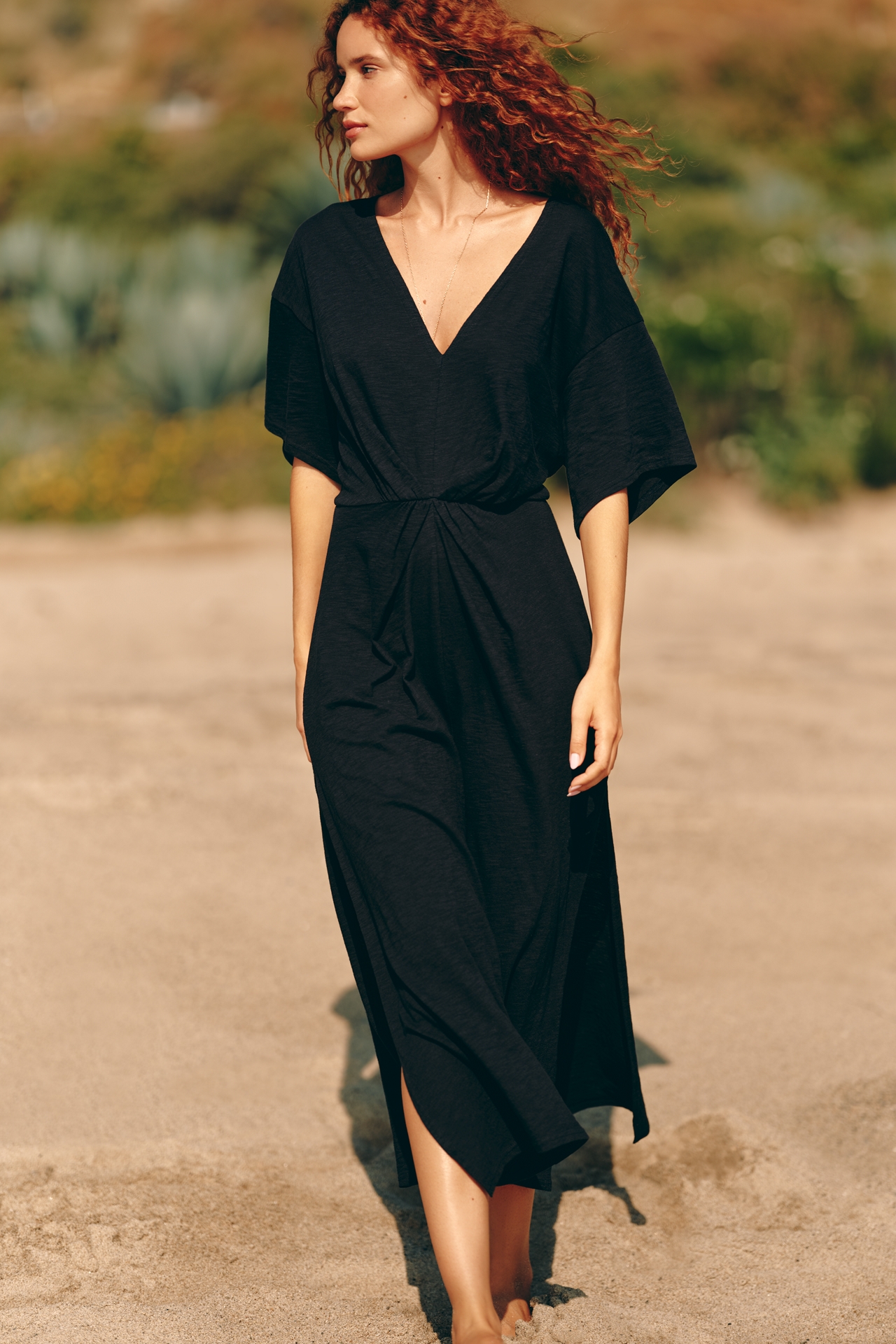 Celandine Long-Sleeve Ruched Maxi Dress
