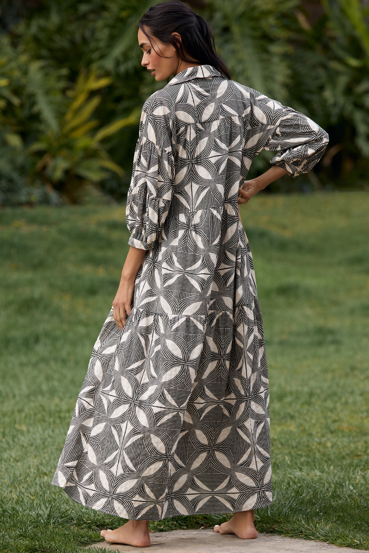 The Carolita Printed Tiered Shirt Dress by Celandine