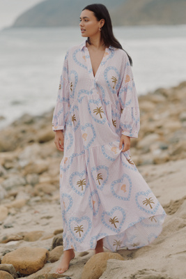 Celandine The Carolita Printed Tiered Shirt Dress By  In White