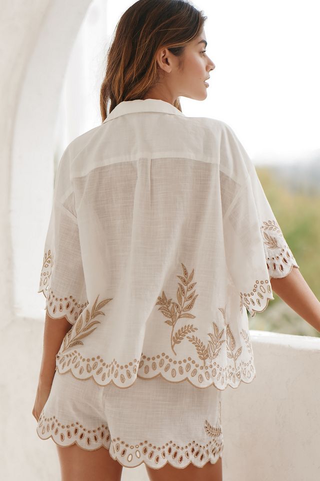 By Anthropologie Short-Sleeve Eyelet Shirt #1
