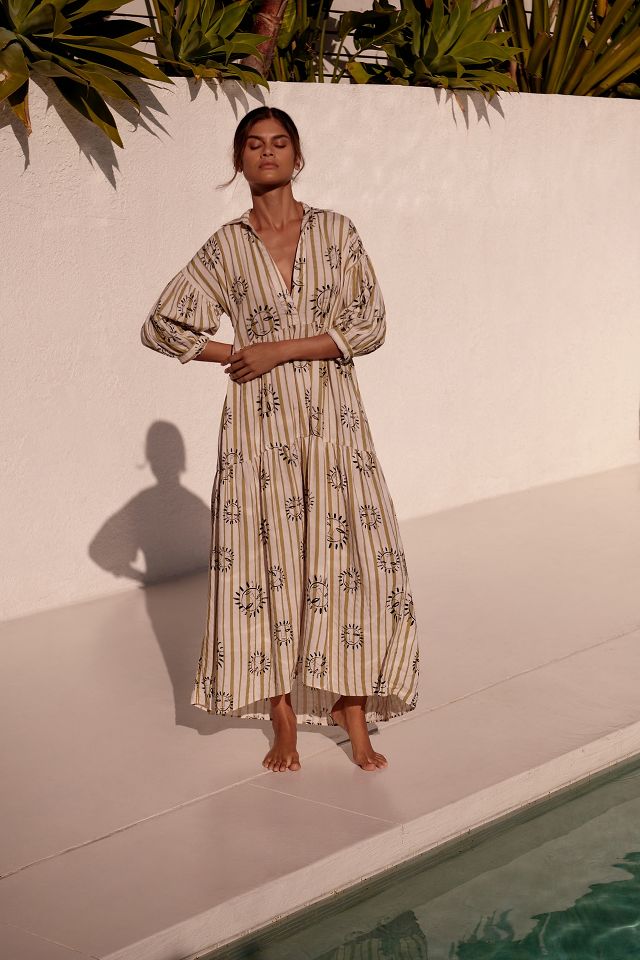 By Anthropologie Long Sleeve Maxi Shirt Dress