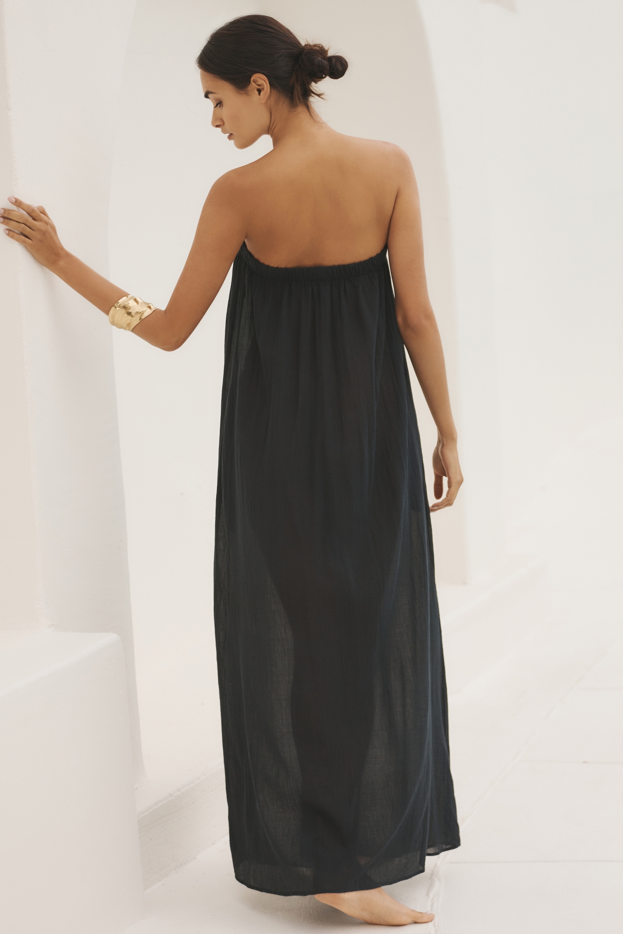 By Anthropologie Strapless Gauze Maxi Dress