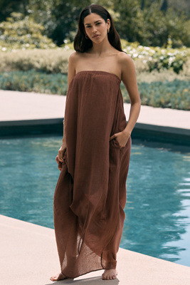 By Anthropologie Strapless Gauze Maxi Dress