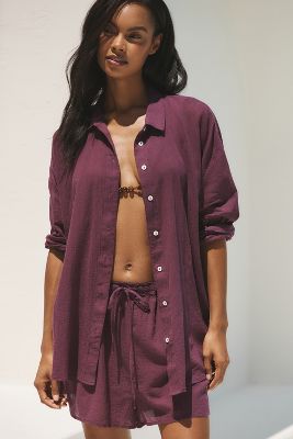 By Anthropologie Gauze Buttondown Shirt In Purple