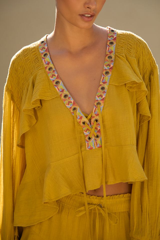 By Anthropologie Embellished Grommet Ruffled Blouse #1