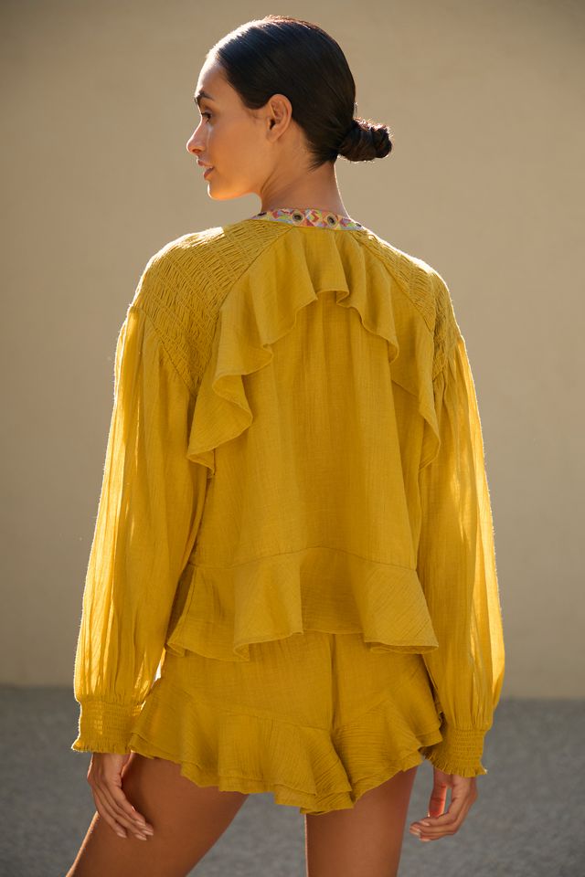 By Anthropologie Embellished Grommet Ruffled Blouse #2
