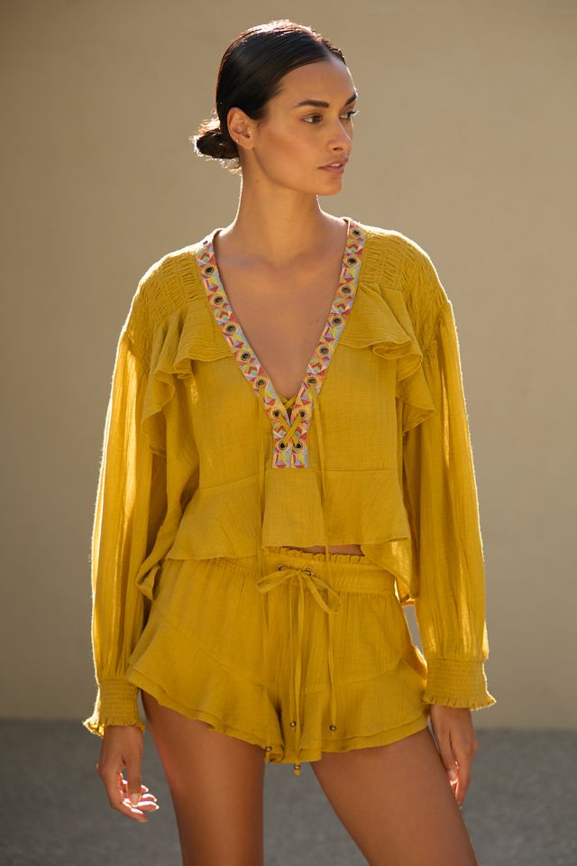 By Anthropologie Embellished Grommet Ruffled Blouse #3