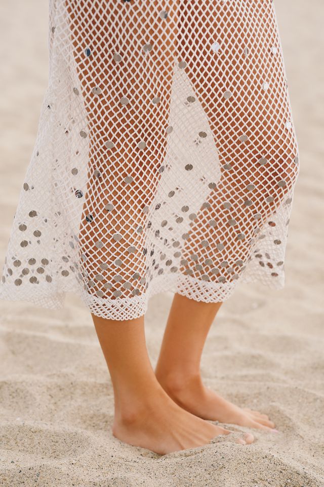 Celandine Sheer Mesh Sequin Drawstring Mermaid Midi Skirt #2