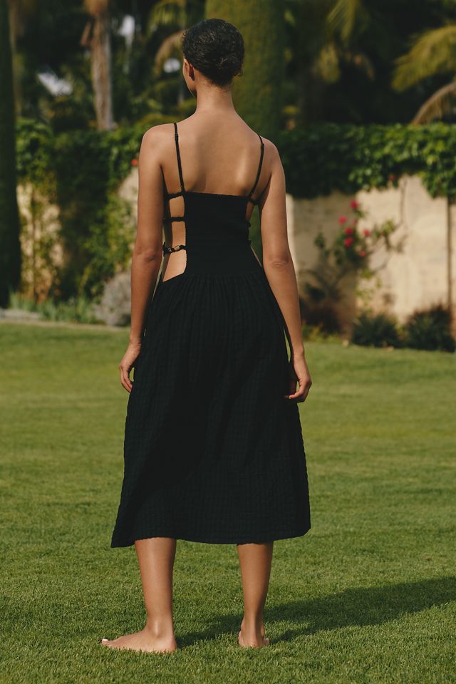 black beaded midi dress Black Beaded Mulberry Silk Dress, Black / XL