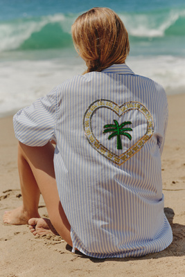 Celandine Graphic Oversized Buttondown Shirt In Blue