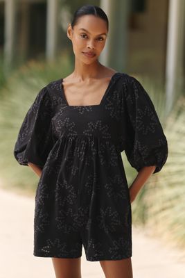 Celandine Puff-Sleeve Cotton Romper