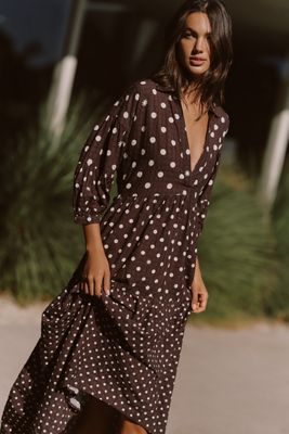 The Carolita Printed Tiered Shirt Dress by Celandine