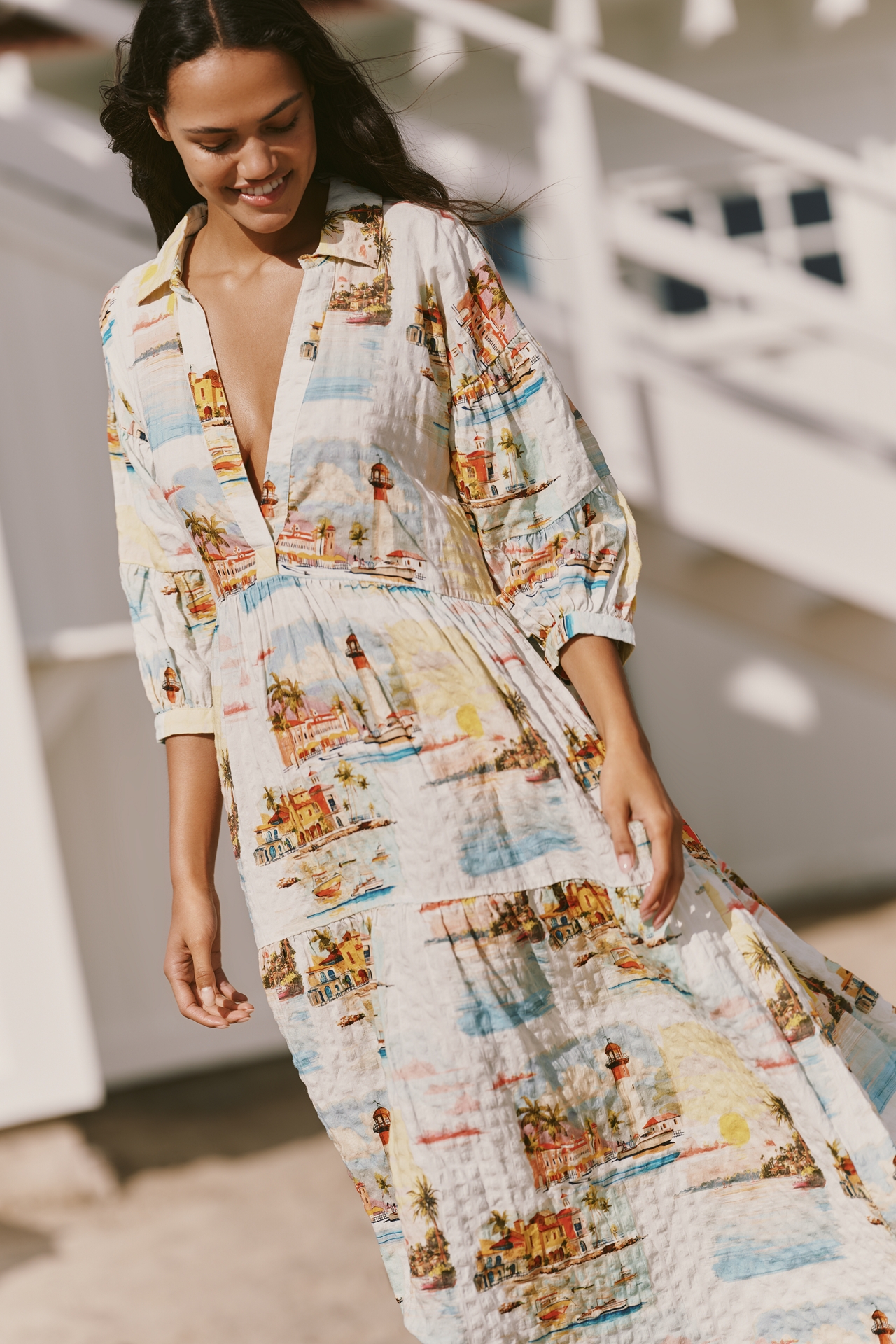 The Carolita Printed Tiered Shirt Dress by Celandine