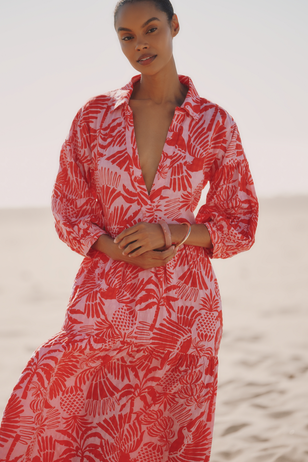 Carolita Printed Tiered Shirt Dress by Celandine