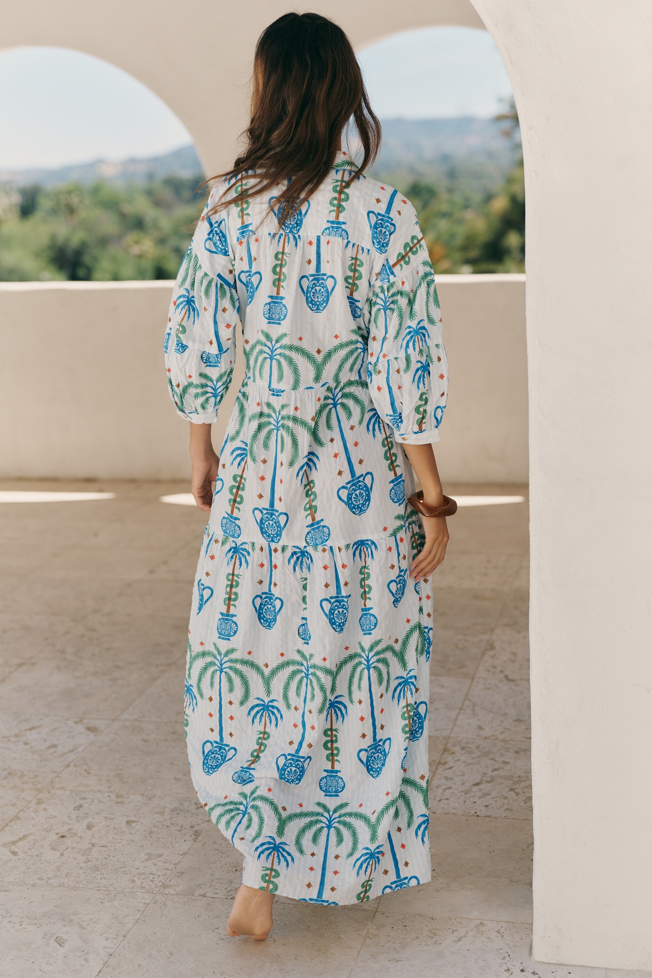 Celandine x Tigre Indigo Carolita Tiered Shirt Dress