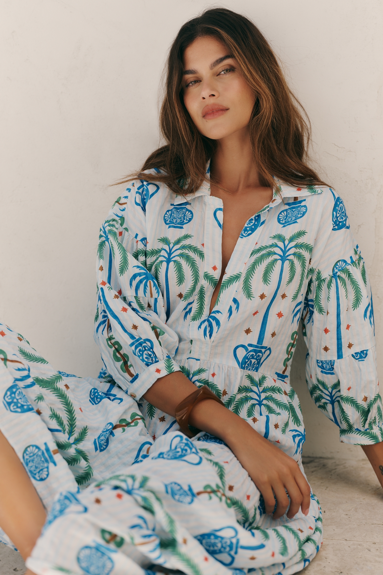 Celandine x Tigre Indigo Carolita Tiered Shirt Dress