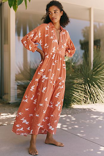 long dress for women with sleeves IROINNID Sleeve Long Sleeve Dress V-Neck Ladies Solid Long Dresses,Blue airy feel when walking or dancing Women's Long Sleeve Dresses |