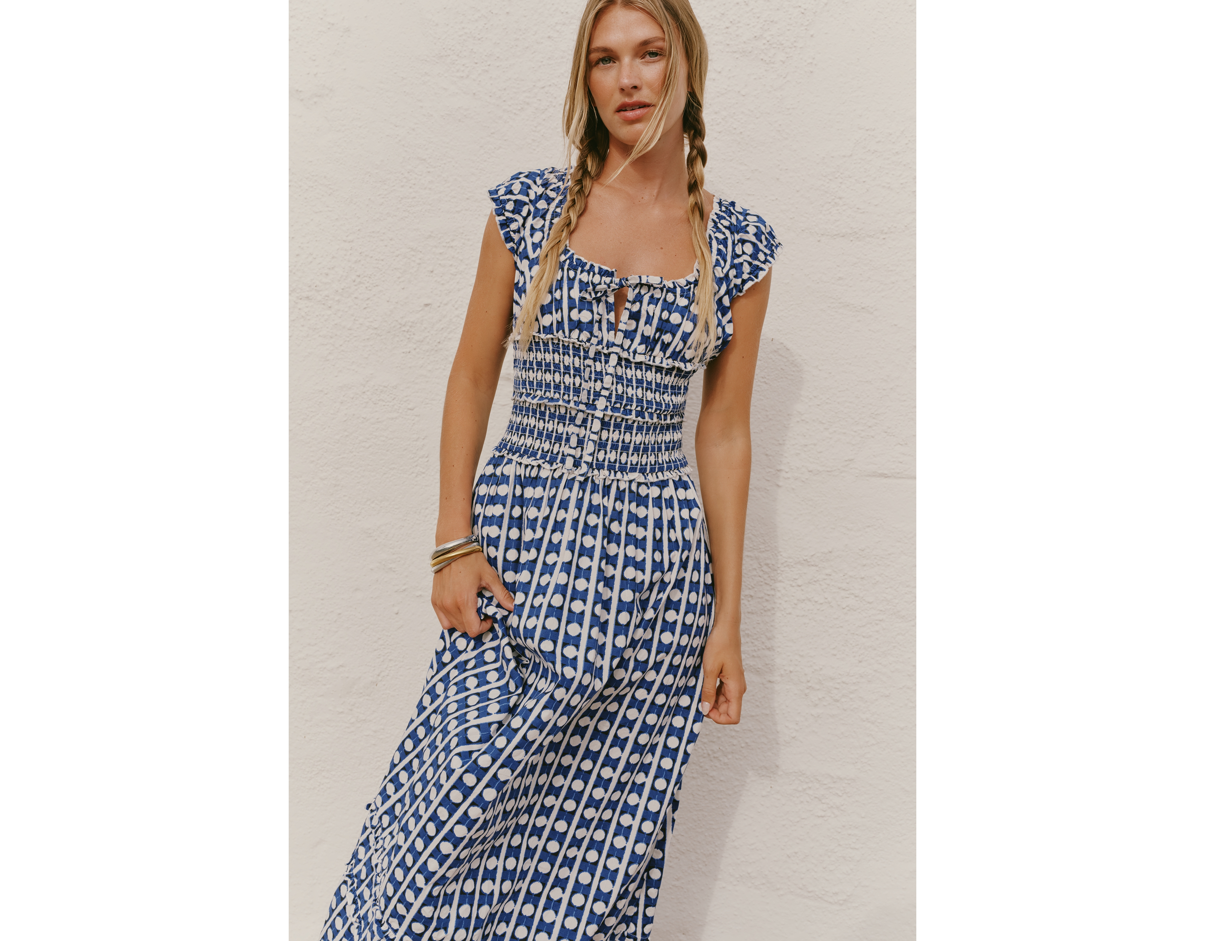 Celandine 100% Cotton Ruffle Trim Maxi Dress